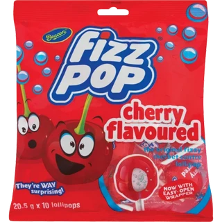 Fizz Pop Cherry Flavoured Lollipops 10 Pack