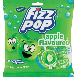 Fizz Pop Apple Flavoured Lollipops 10 Pack