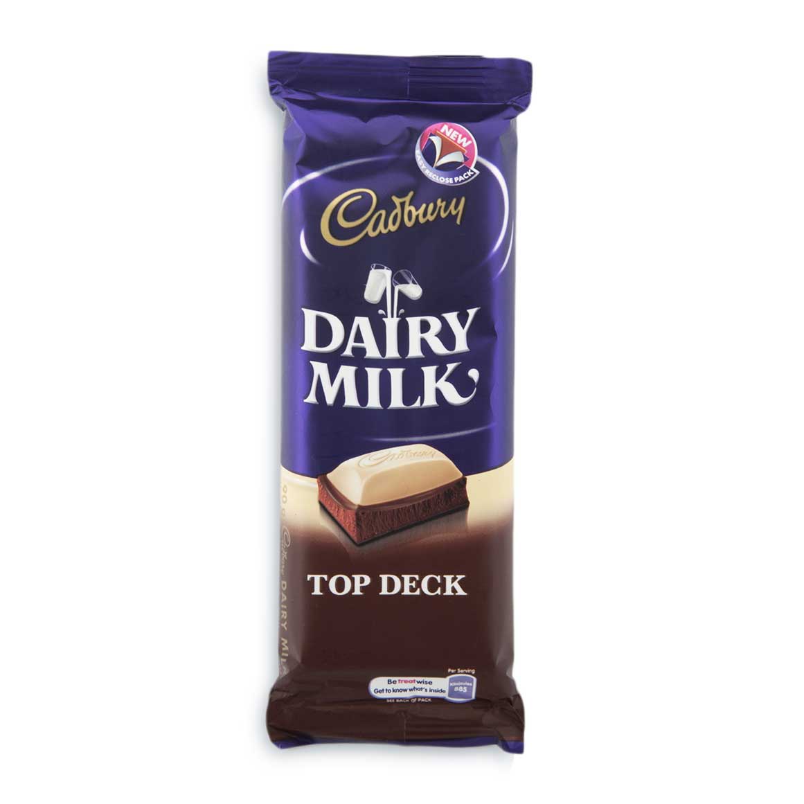 Cadbury Top Deck 80g bar - A creamy white‑chocolate layer over smooth Cadbury Dairy Milk — South Africa’s iconic two‑tone chocolate bar.
