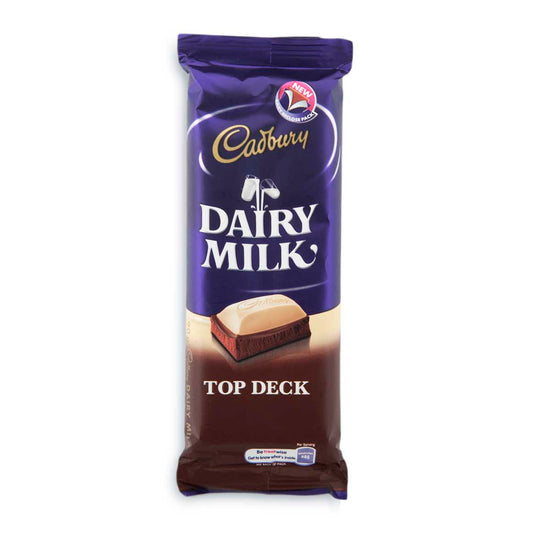 Cadbury Top Deck 80g bar - A creamy white‑chocolate layer over smooth Cadbury Dairy Milk — South Africa’s iconic two‑tone chocolate bar.
