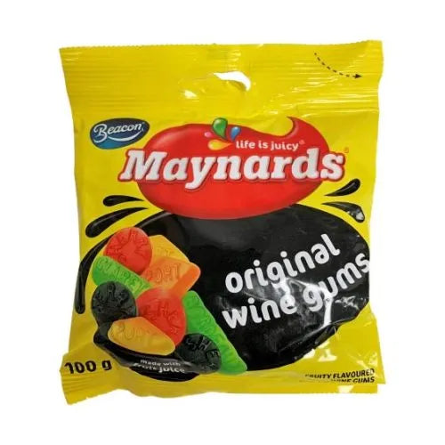 Maynards Wine Gums 100g packet - Chewy, fruity South African wine gums with bold flavours and classic nostalgia — alcohol‑free and loved by all ages.
