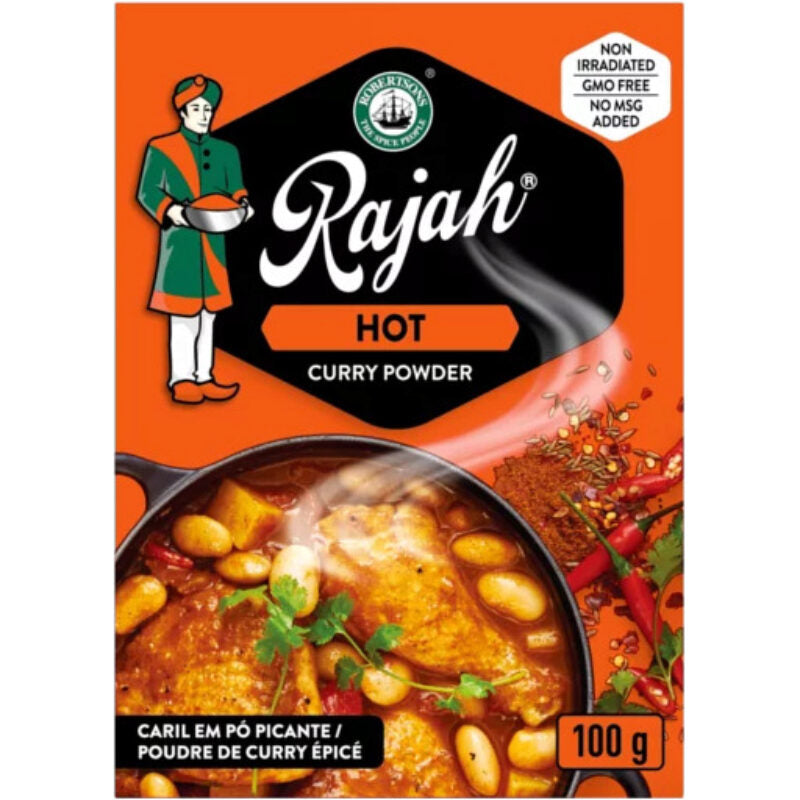 Rajah Hot Curry Powder 100g - A bold, aromatic South African curry powder with deep flavour and satisfying heat — perfect for curries, stews, and everyday cooking.