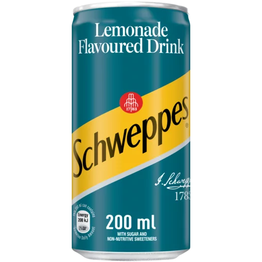 Schweppes Lemonade Flavoured Soft Drink Can 200ml REDUCED best By Date 4 June 2025