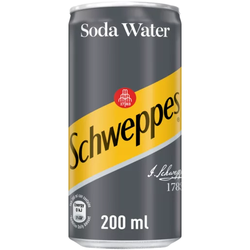 Schweppes Soda Water Soft Drink Can 200ml REDUCED best By date 25 June 2025